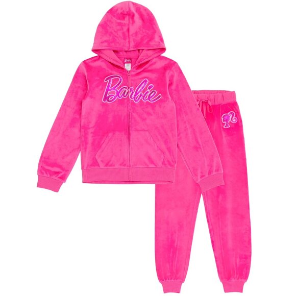 Barbie Velour Hoodie & Pants Track Set Hot Pink *2 Piece* Women's Plus 2X NWT - Picture 1 of 15